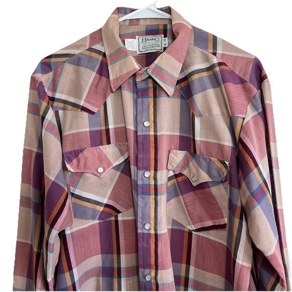 Vintage H BAR C California Ranchwear Plaid Western Button Up Shirt USA Large V16 - Picture 2 of 7